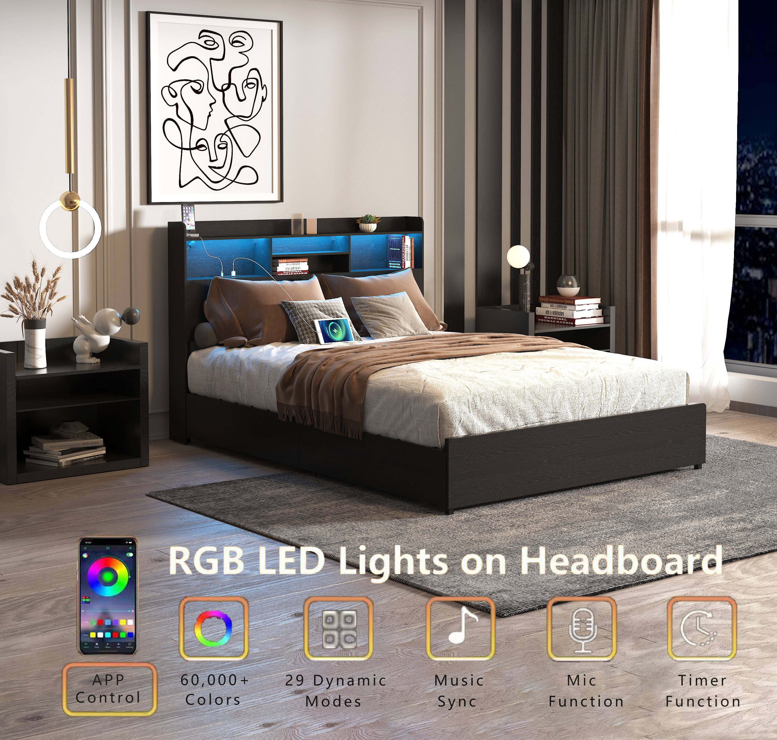 RGB LED Lights on Headboard  
APP Control  
60,000+ Colors  
29 Dynamic Modes  
Music Sync  
Mic Function  
Timer Function