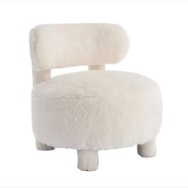 Ecooso - Fur Fabric armless accent chair with curved backrest and solid wooden legs upholstered chair slipper side chair - White