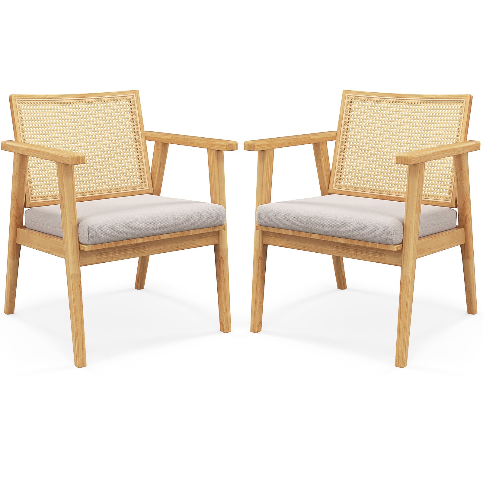 Ecooso - Set of 2 Mid-Century Modern Accent Chairs with Breathable Rattan Backrest - Natural