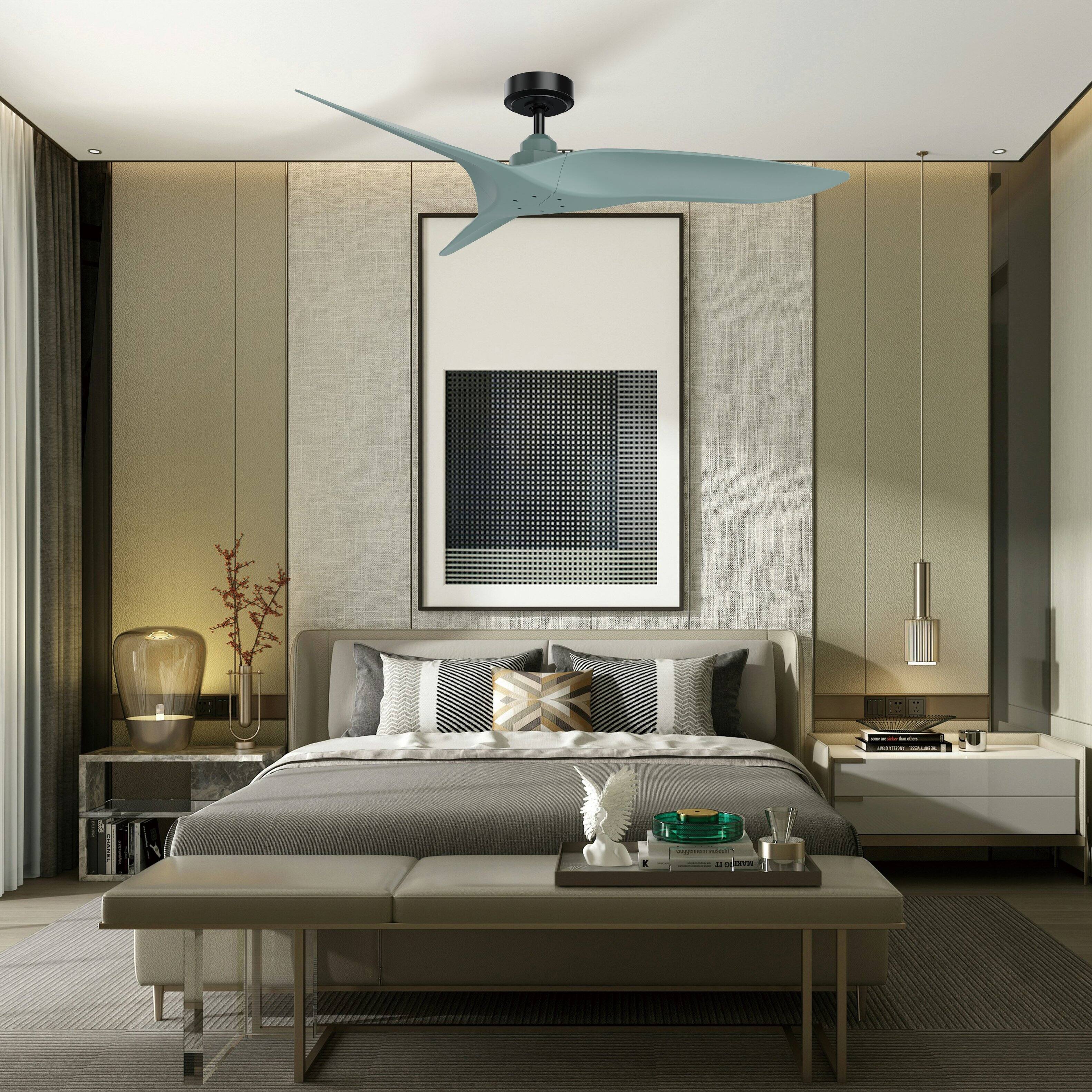 Left. Parrot Uncle - 52" Modern Sage Green DC Motor No Light Ceiling Fan with Remote - Sage Green.