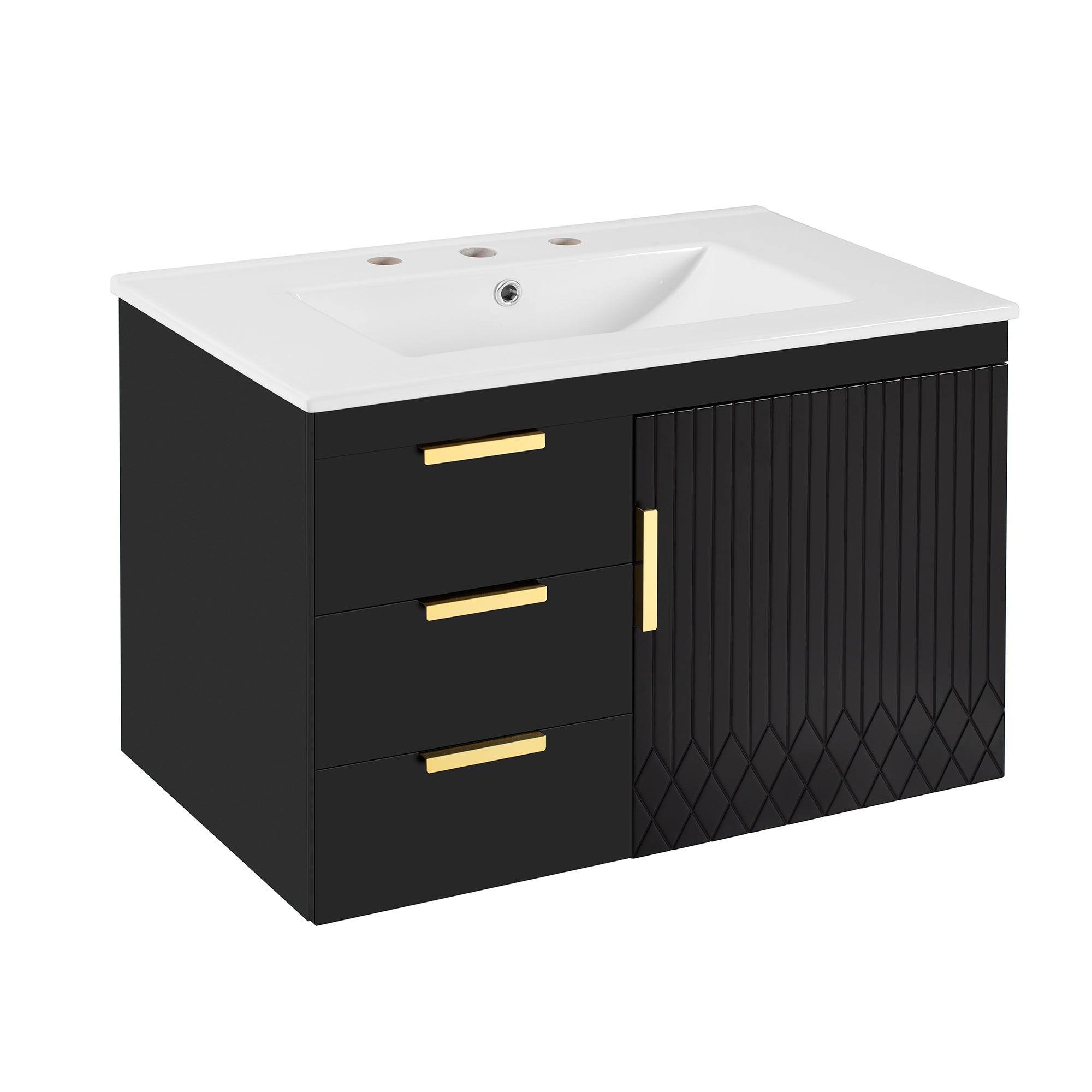 Alt View 10. Boyel Living - 30 Inch Wall Mounted Bathroom Vanity with Ceramic Sink and Drawers Black - Black.