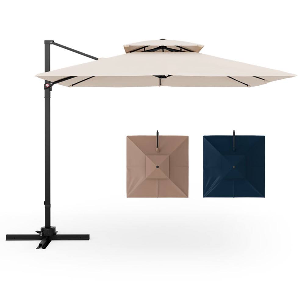 Alt View 2. Kadyn - 9.5 Feet Cantilever Patio Umbrella with 360° Rotation and Double Top-Beige, Patio Offset Umbrella with Tilt Adjustment.