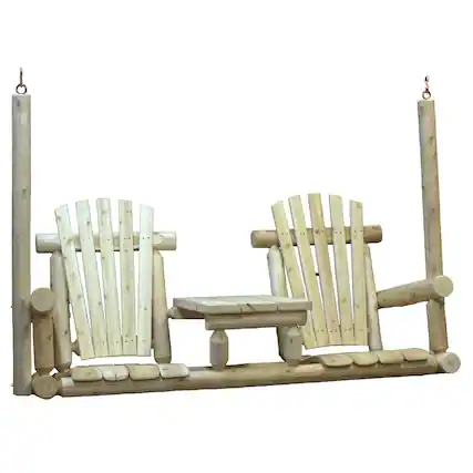 Front. Contoured Comfort - Cedar Log Tete-A-Tete Porch Swing - Brown.