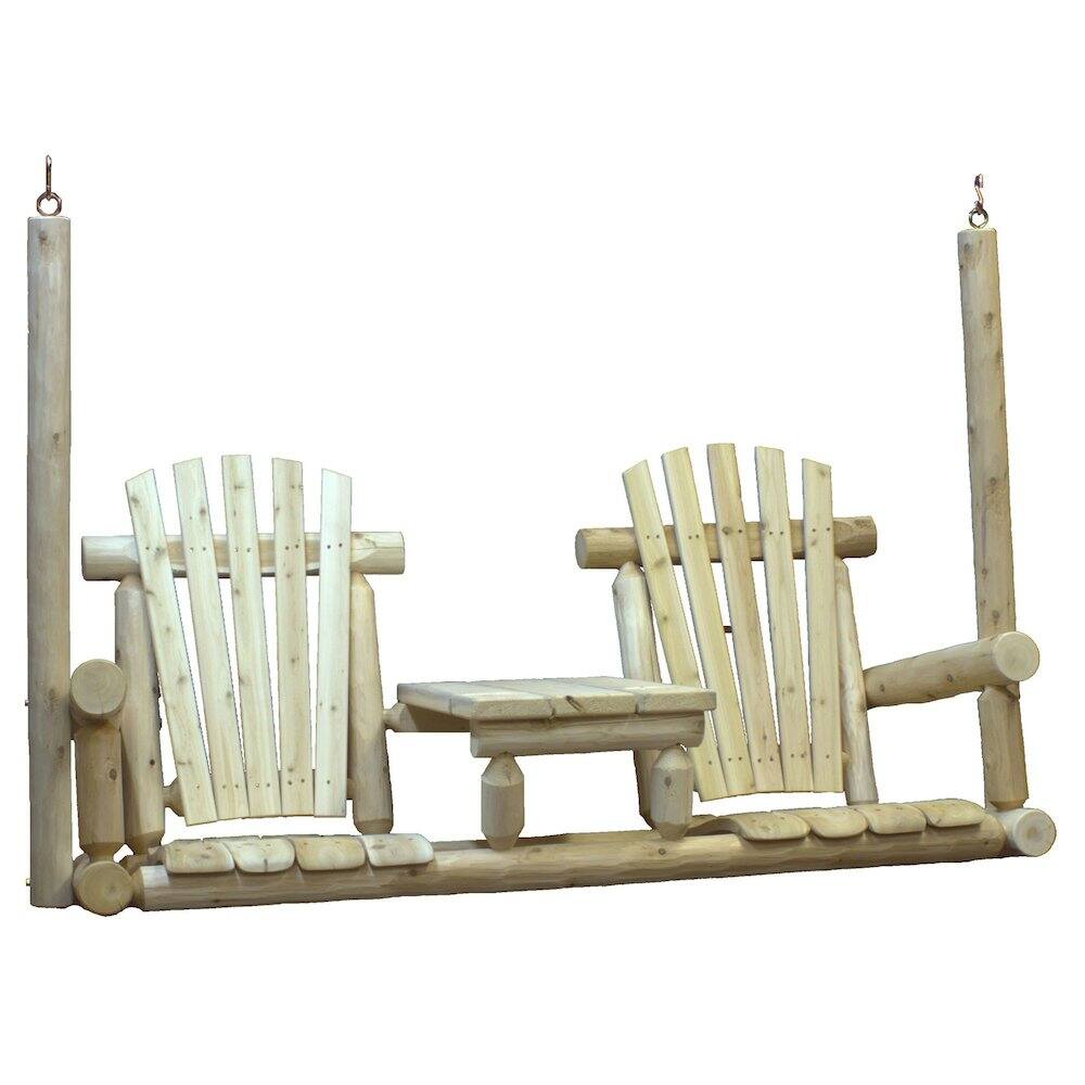 Front. Contoured Comfort - Cedar Log Tete-A-Tete Porch Swing - Brown.