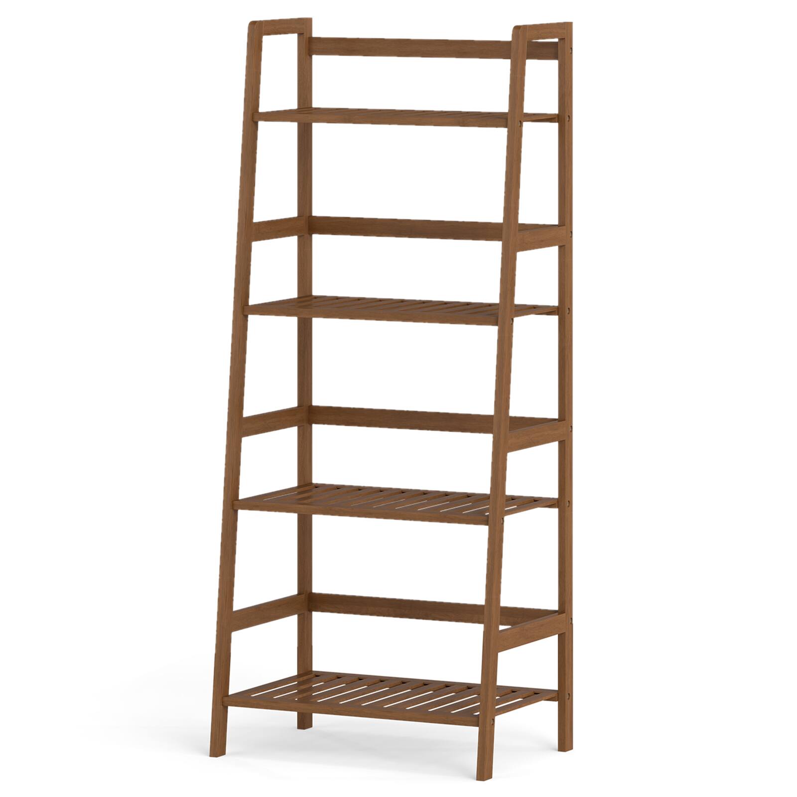 Alt View 9. Gymax - Gymax 4-Tier Bamboo Ladder Shelf Plant Display Stand Rack Bookshelf Natural - Brown.