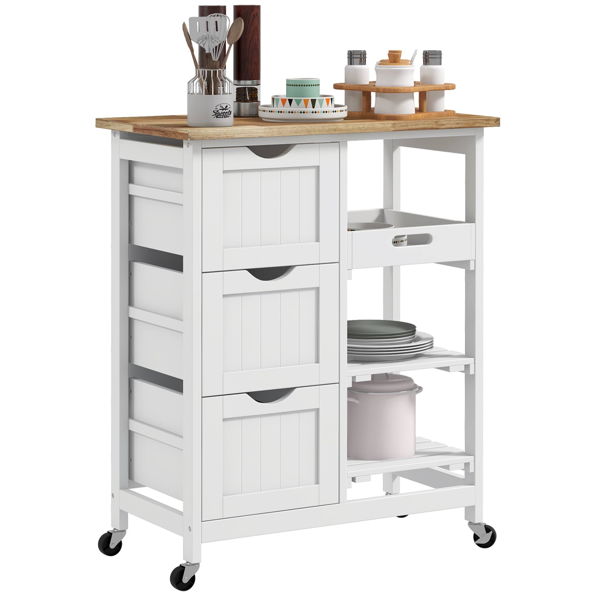 Front. APRILSOUL - Rolling Kitchen Island Cart Bar Serving Cart with Drawers White - White.