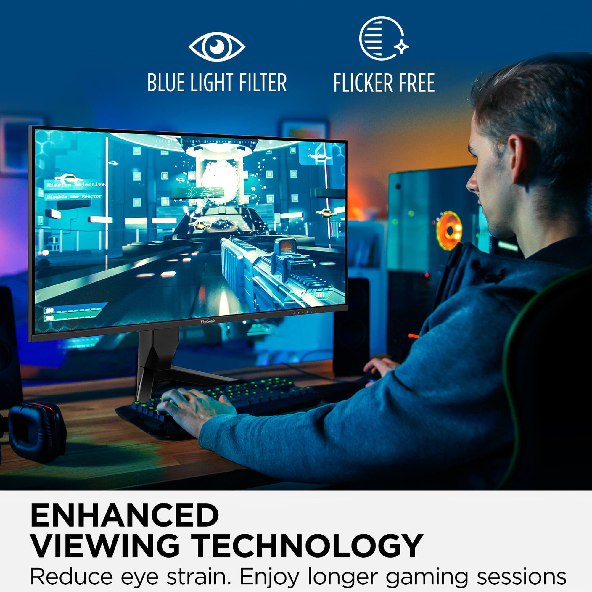 Enhanced Viewing Technology: Reduce eye strain. Enjoy longer gaming sessions.