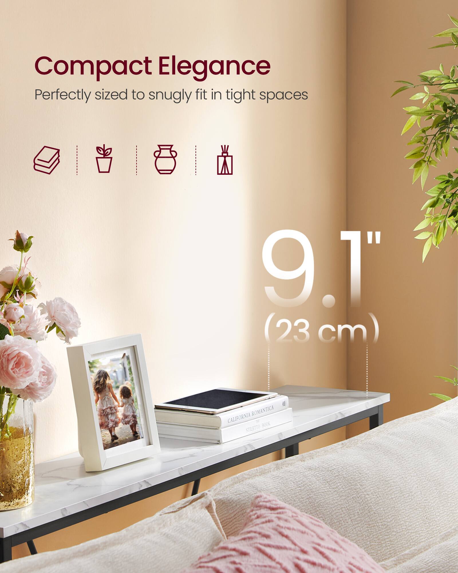 Compact Elegance  
Perfectly sized to snugly fit in tight spaces  

9.1" (23 cm)  

ROMANTICA CALIFORNIA - SOOK STILETTO