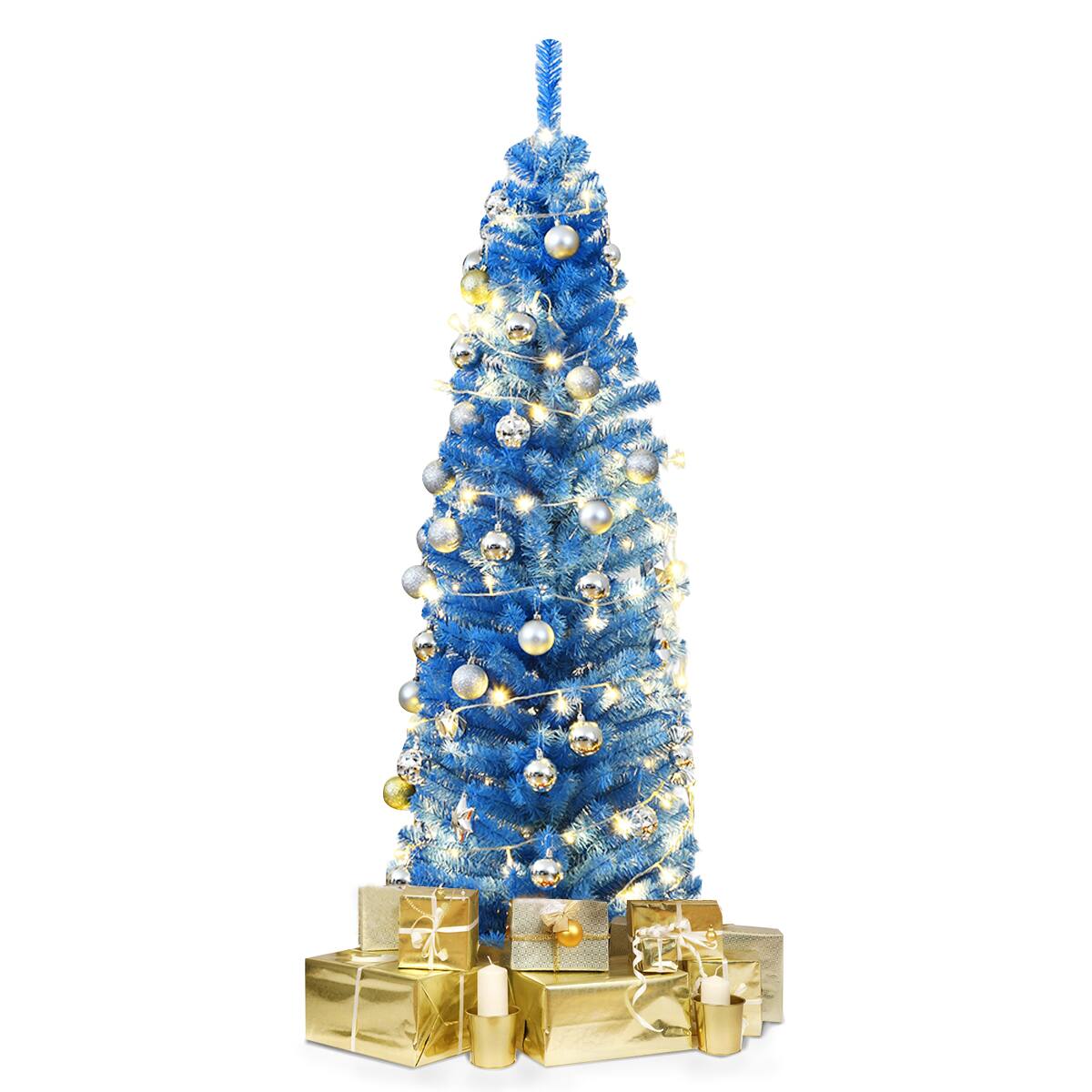 Alt View 19. Costway - 6FT Unlit Pencil Slim Tree Artificial Christmas Tree Metal/Blue - Blue.
