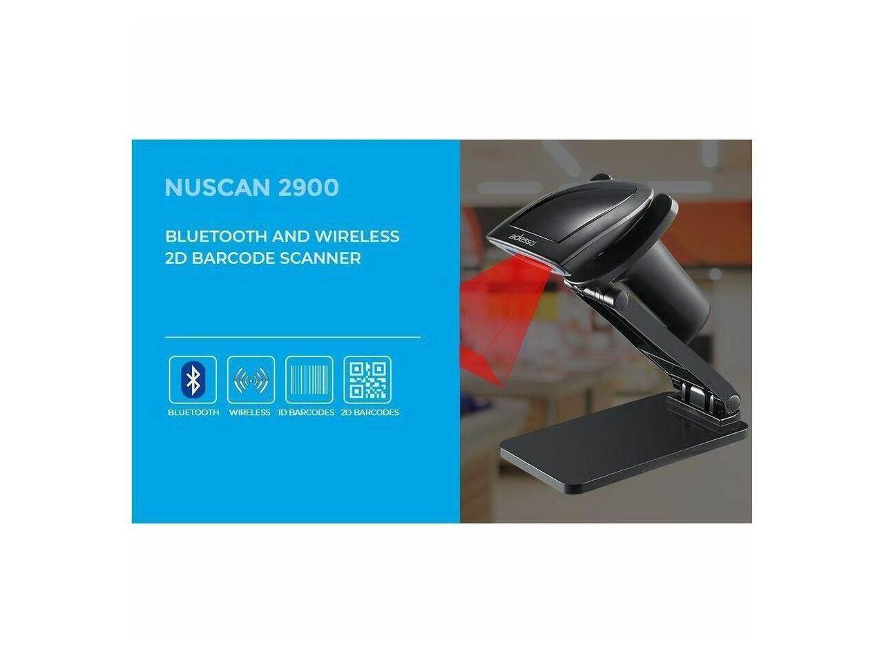 NUSCAN 2900  
BLUETOOTH AND WIRELESS 2D BARCODE SCANNER  

- BLUETOOTH  
- WIRELESS  
- 1D BARCODES  
- 2D BARCODES