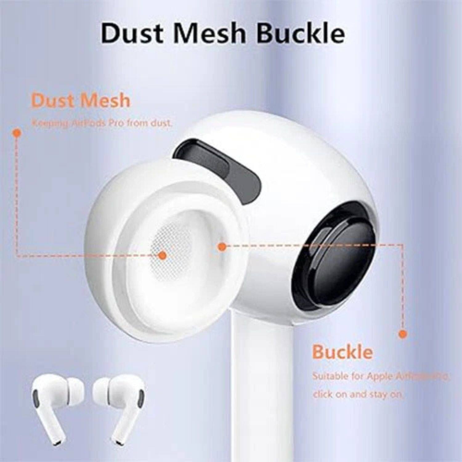 Dust Mesh Buckle

Dust Mesh
Keeping AirPods Pro from dust.

Buckle
Suitable for Apple AirPods Pro
click on and stay on.