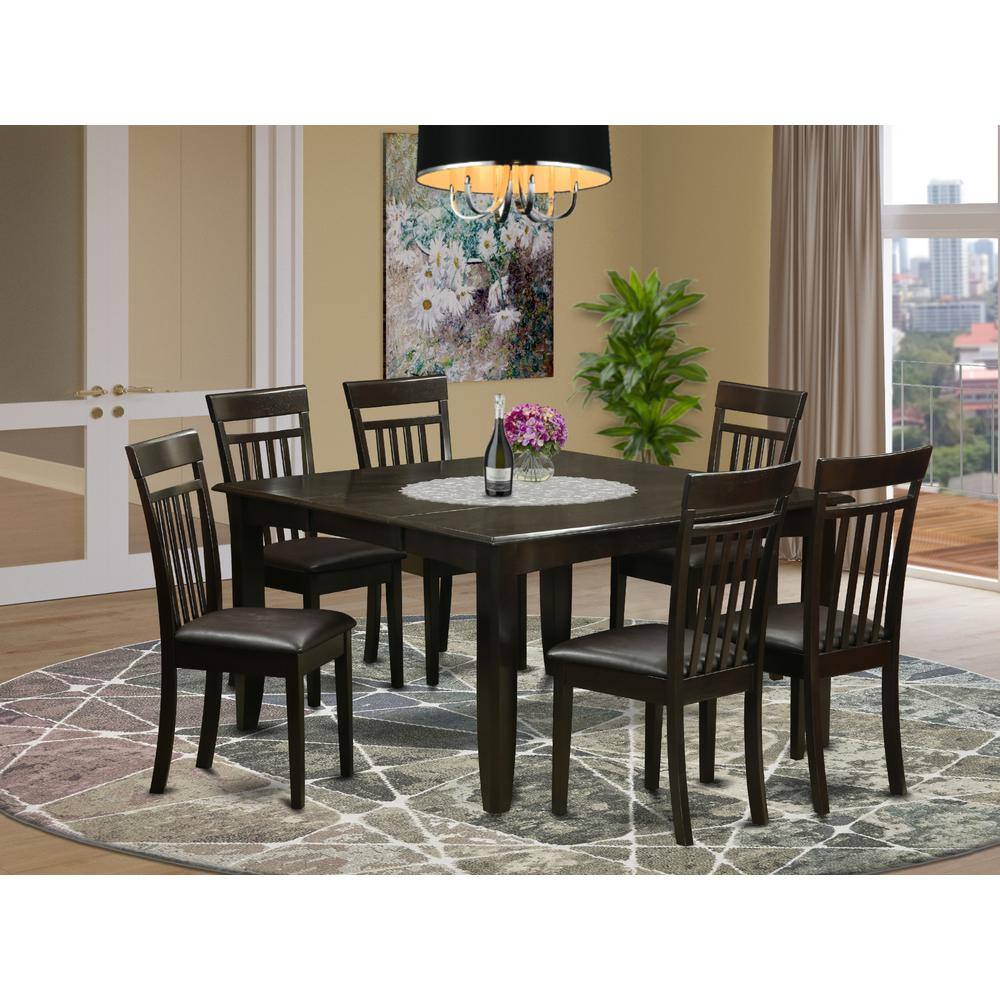 Back. East West Furniture - 7 PC Dining room set-Dinette Table with Leaf and 6 Dinette Chairs. - Cappuccino.