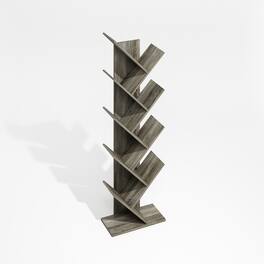 Furinno - Tree Bookshelf 9-Tier Floor Standing Tree Bookcase - Grey Oak
