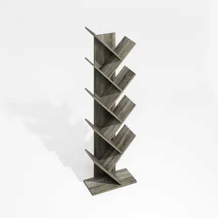 Front. Furinno - Tree Bookshelf 9-Tier Floor Standing Tree Bookcase - Grey Oak.