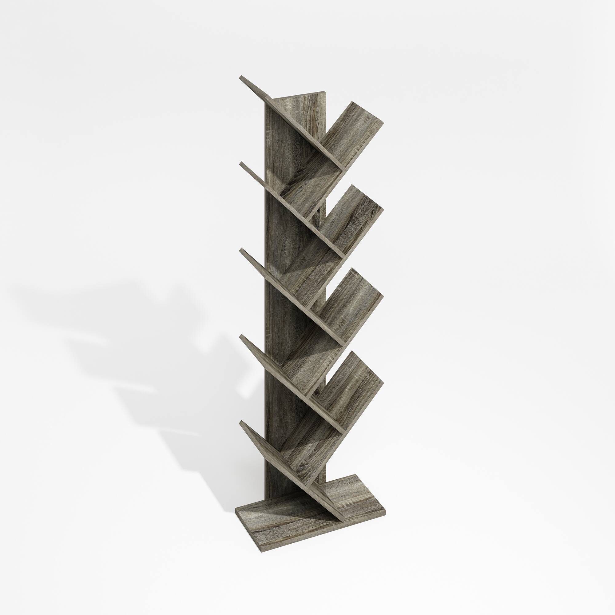 Front. Furinno - Tree Bookshelf 9-Tier Floor Standing Tree Bookcase - Grey Oak.
