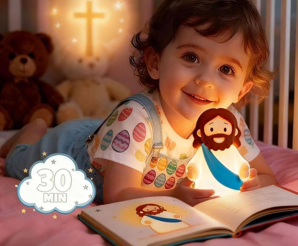 Alt View 2. FINEAK - Rechargeable Jesus Night Light-Dimmable Silicone LED for Peace & Comfort - Blue.