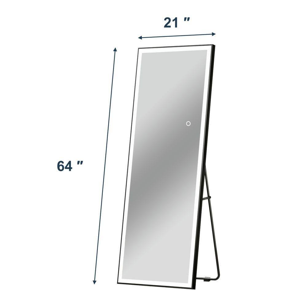 Angle. Kadyn - 64x21 Inch Full-Length Vertical LED Mirror with Contemporary Black Frame - Black.