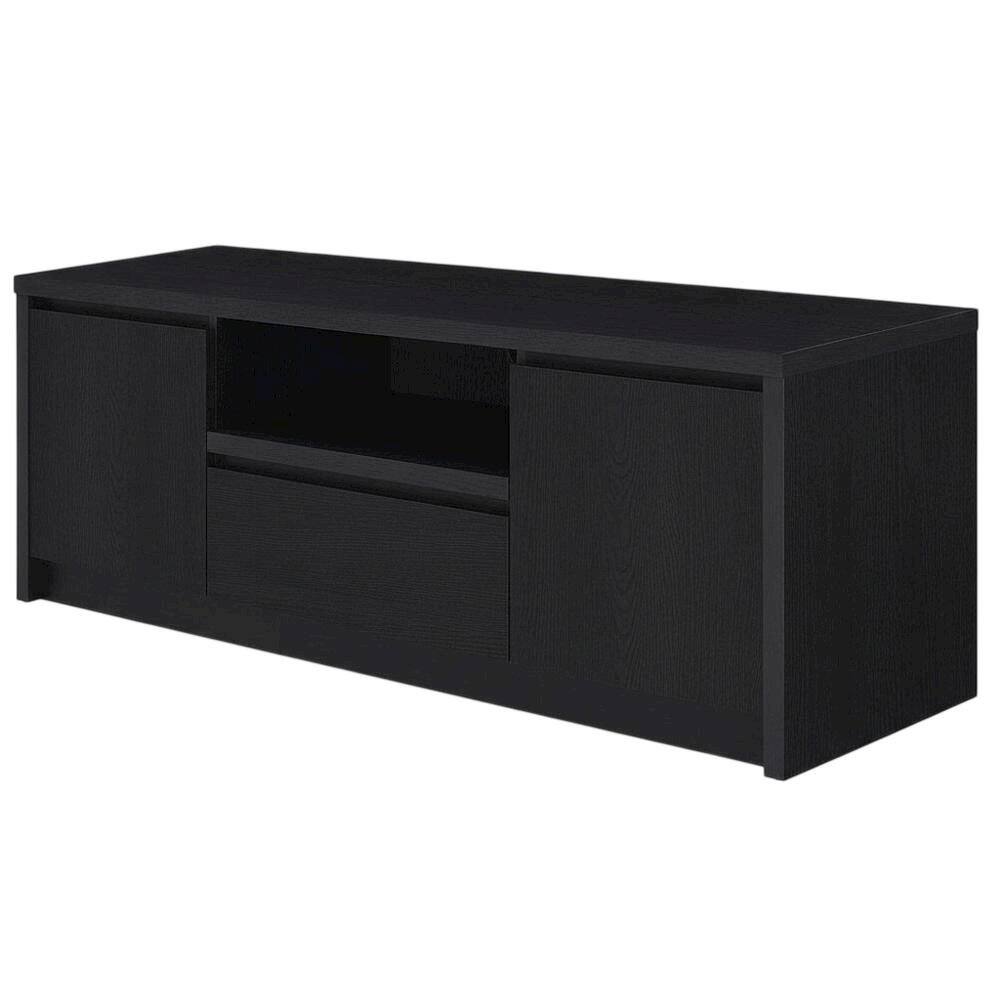 Front. FurniFact - Black 2-Door TV Stand Media Console with Contemporary Style and Engineered Wood - Black.