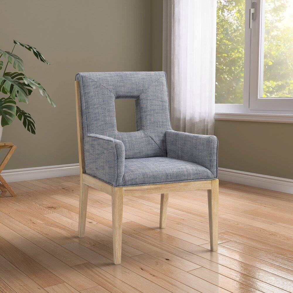 Alt View 1. Meridian Furniture - Gwendolyn Navy Linen Textured Fabric Dining Arm Chair - Blue.