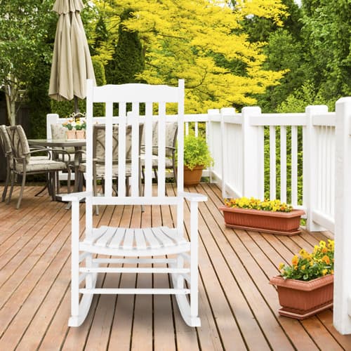 Winado - 1PC 46in Classic Wooden Rocking Chair Oversized Porch with Armrest Durable Rocker for Indoor Outdoor Garden Patio - White