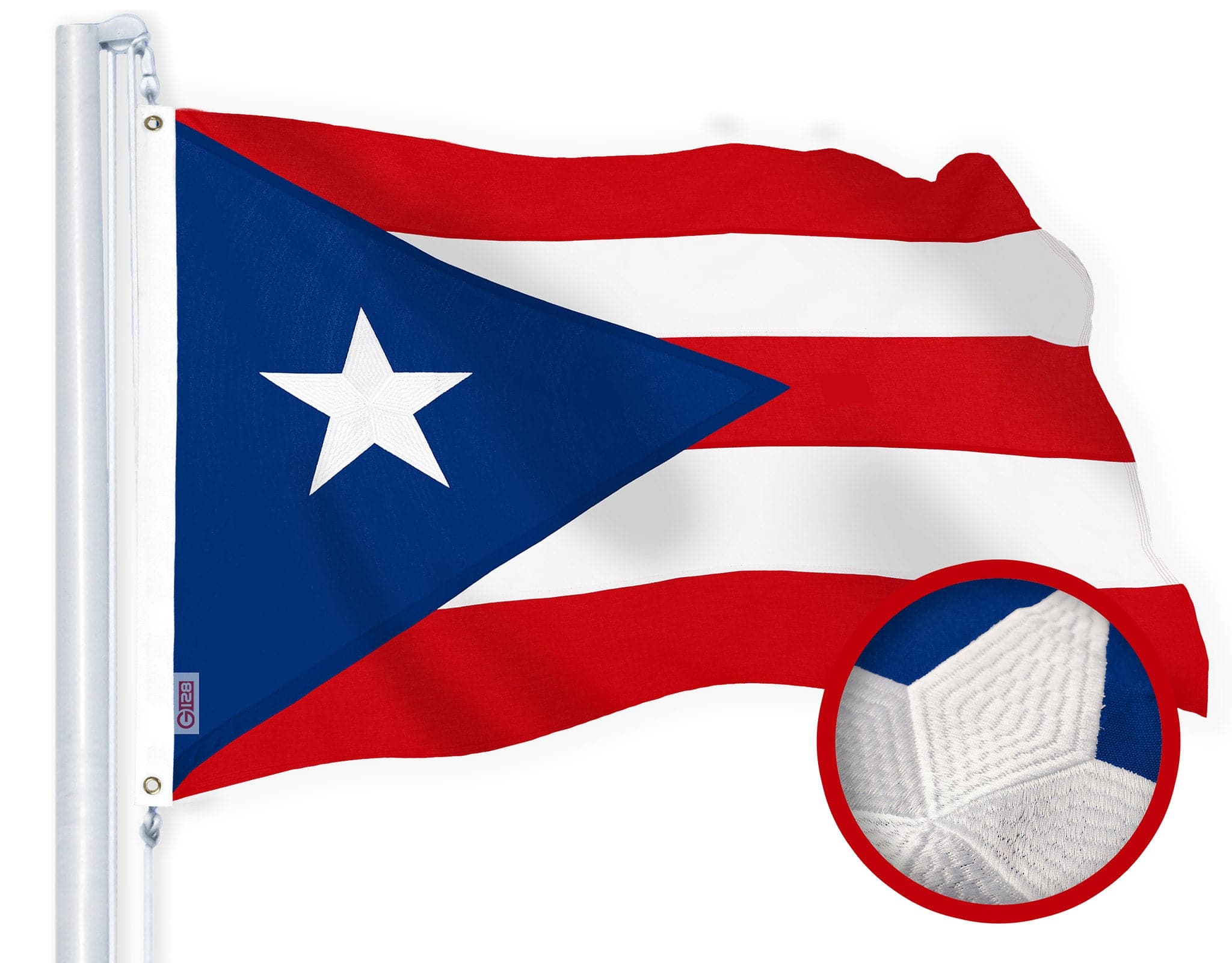 G128 - Puerto Rico Flag 2 x 3 ft, Embroidered 220GSM Spun Polyester, Brass Grommets, Heavy Duty - Assorted Colors