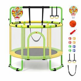 Costway - 60 Inch Kids Trampoline with Enclosure 6 in 1 Toddler Trampoline Age 3+ - Green