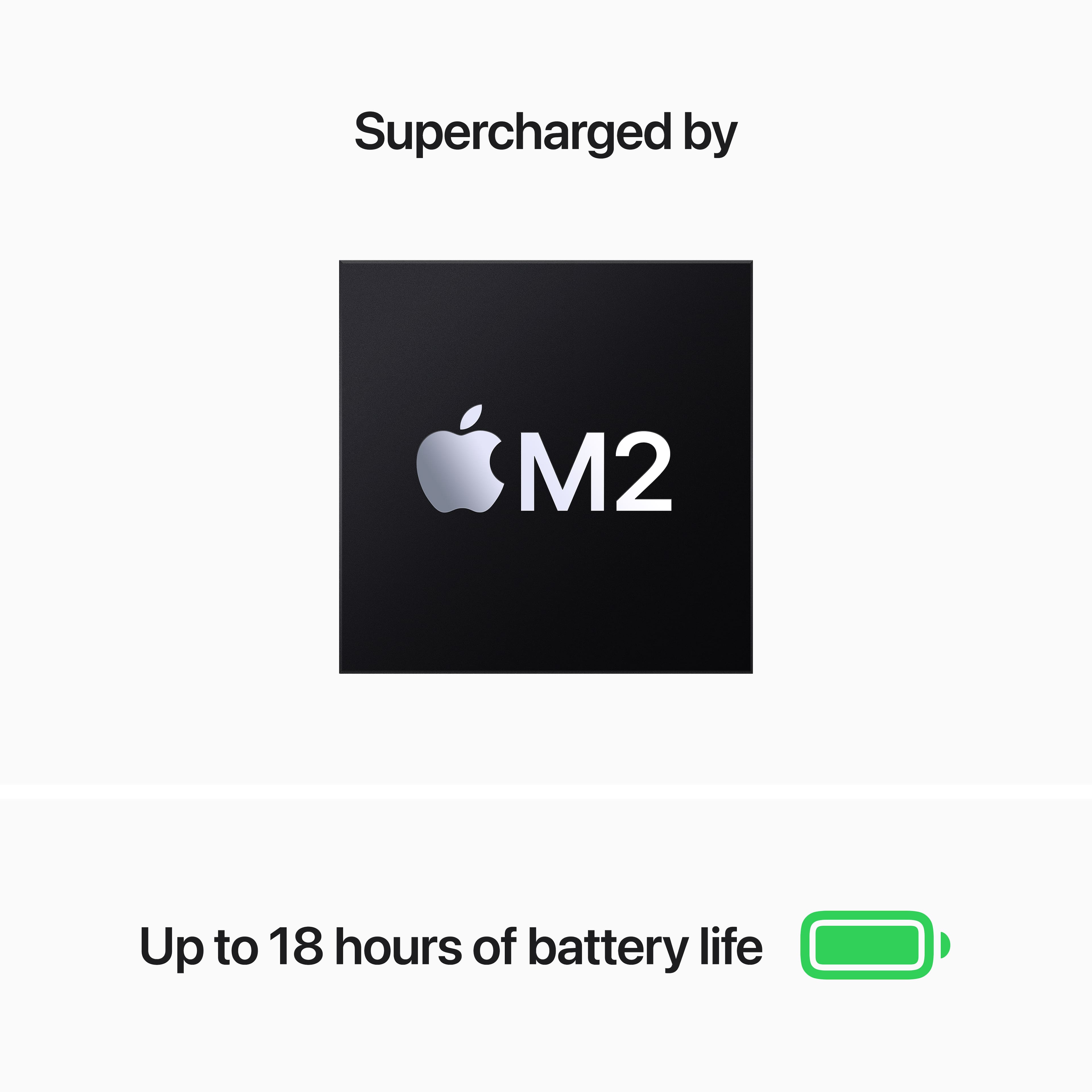 Supercharged by M2 Up to 18 hours of battery life