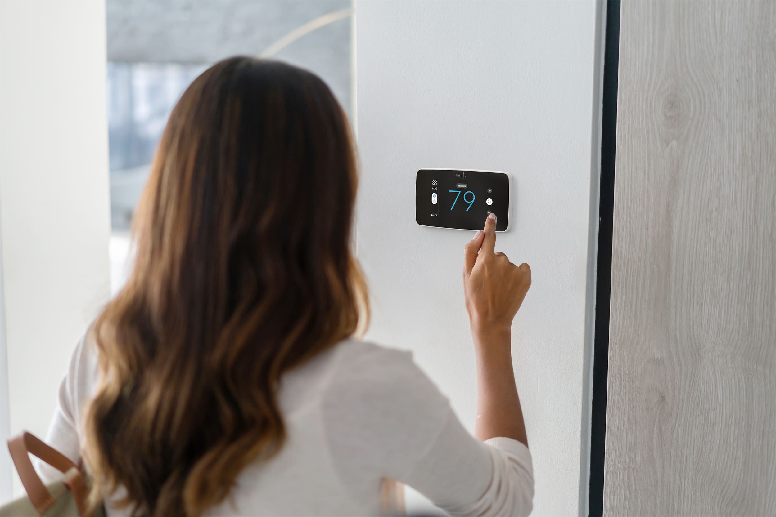 Alt View 15. Copeland - Sensi Touch 2 Smart Programmable Wi-Fi Thermostat-Works with Alexa - White Beveled Edge.