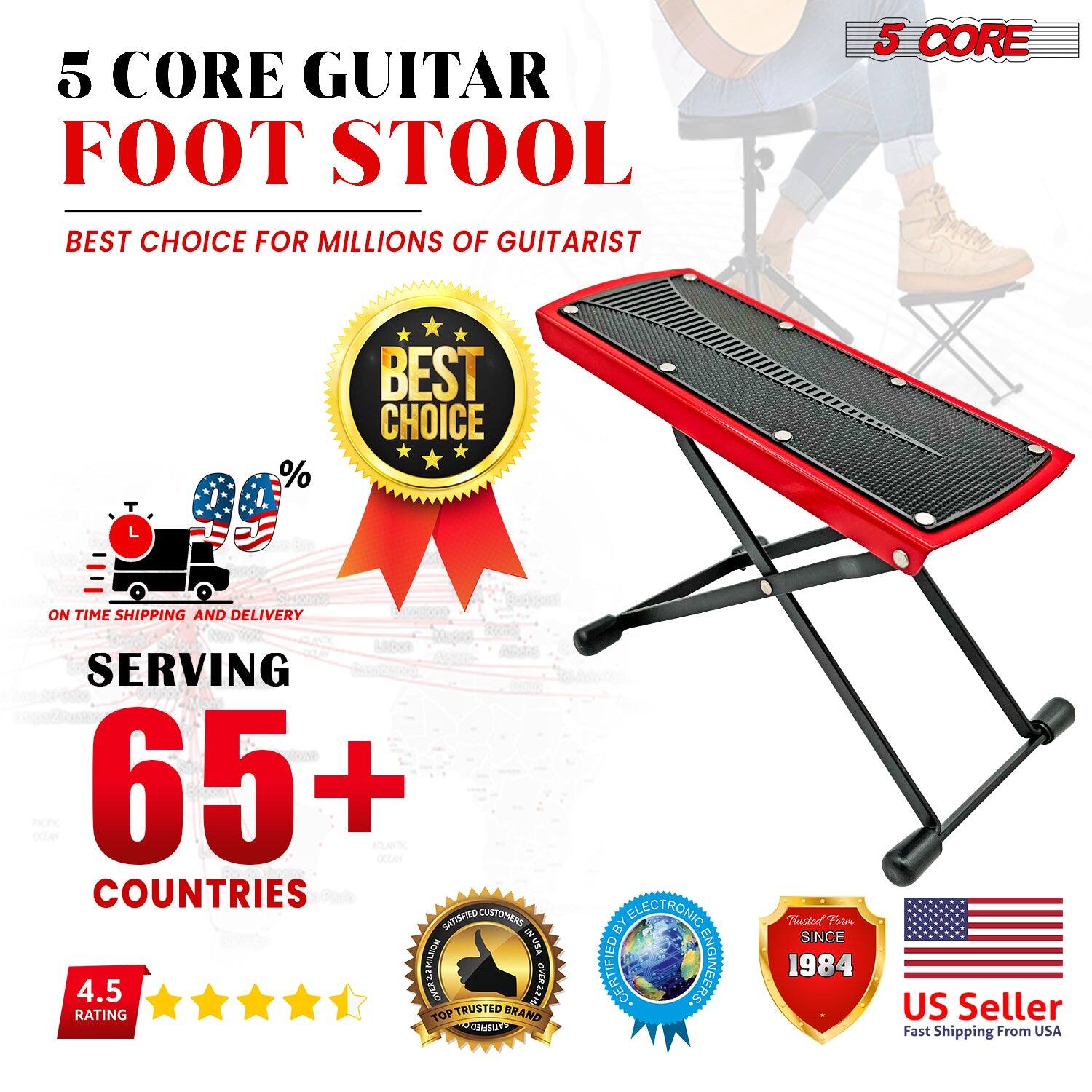 5 CORE GUITAR FOOT STOOL, BEST CHOICE FOR MILLIONS OF GUITARIST, 5 CORE, % BEST CHOICE, ON TIME SHIPPING AND DELIVERY, SERVING 65+ COUNTRIES, SATISFIED CUSTOMERS, 4.5 RATING, TOP TRUSTED BRAND ON BY ELECTRONIC FID ENGINEERS, CERTIFIED PUBLISHED SINCE 1984, US Seller, Fast Shipping From USA