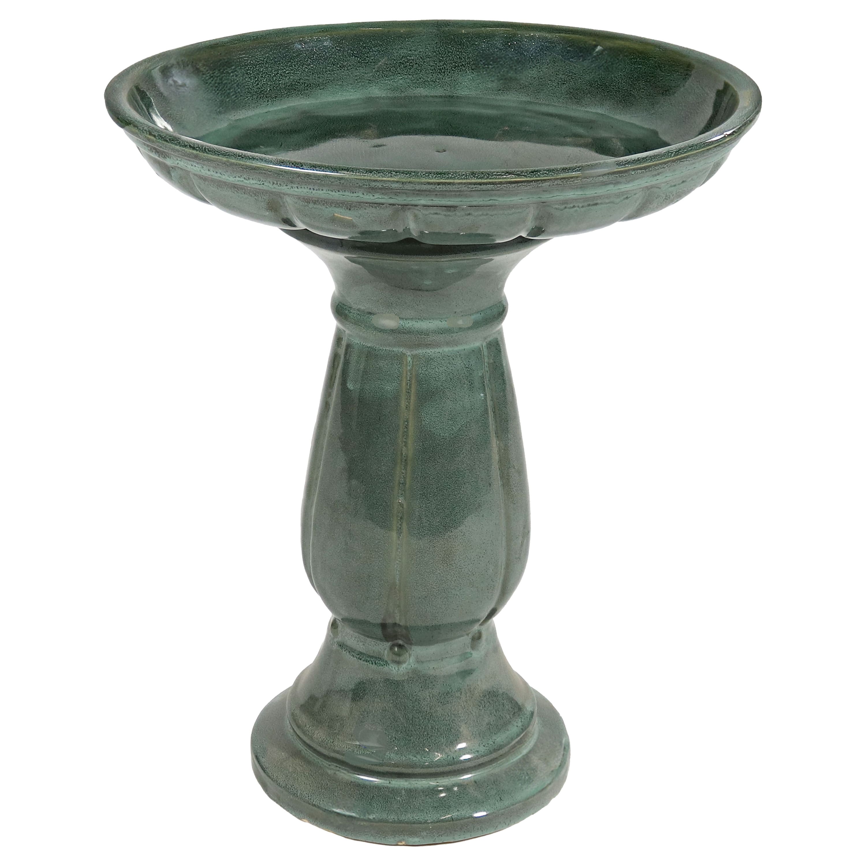 Sunnydaze - Avignon Glazed Ceramic Bird Bath - 18.75" H - Green
