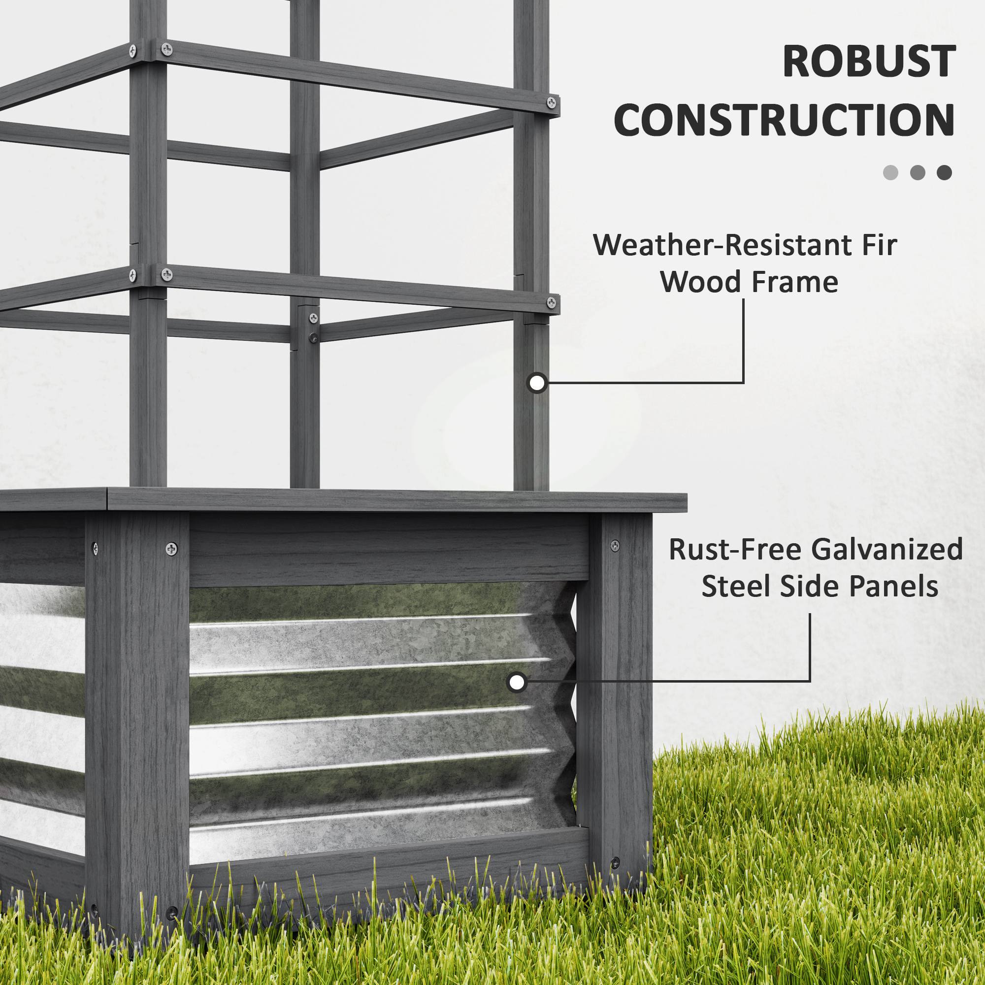 ROBUST CONSTRUCTION
Weather-Resistant Fir Wood Frame
Rust-Free Galvanized Steel Side Panels