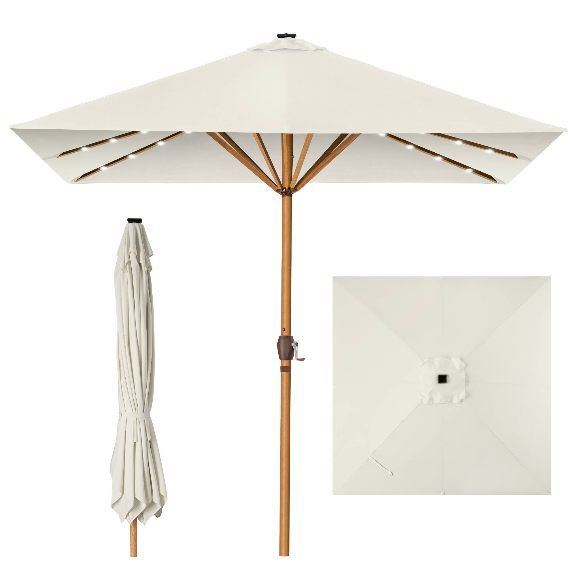 Best Choice Products - 9ft Deep Square Solar LED Lighted Patio Umbrella w/ Woodgrain Pattern, UV-Resistant - Ivory