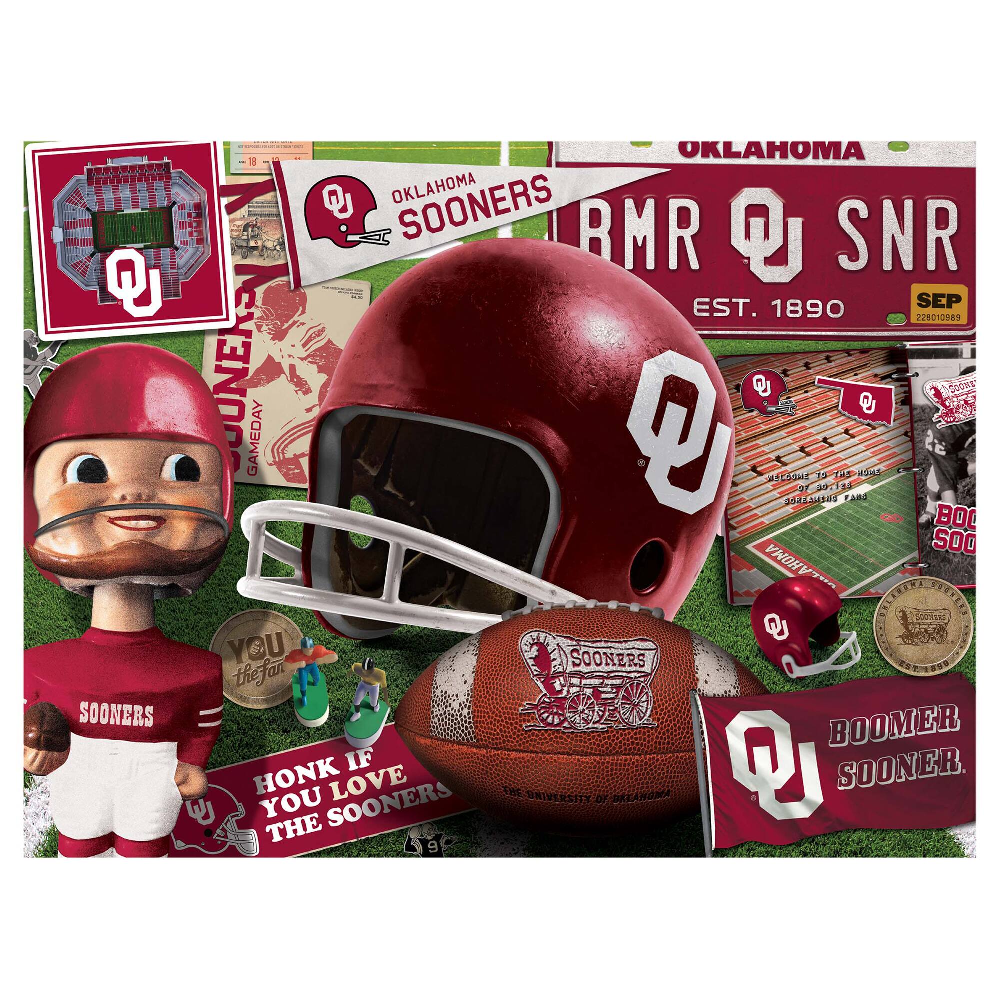 OKLAHOMA SOONERS  
RMR SNR  
EST. 1890  
SEP 22801089  

GAMEDAY  
YOU THE FAN  

HONK IF YOU LOVE THE SOONERS  

BOOMER SOONER  

THE UNIVERSITY OF OKLAHOMA