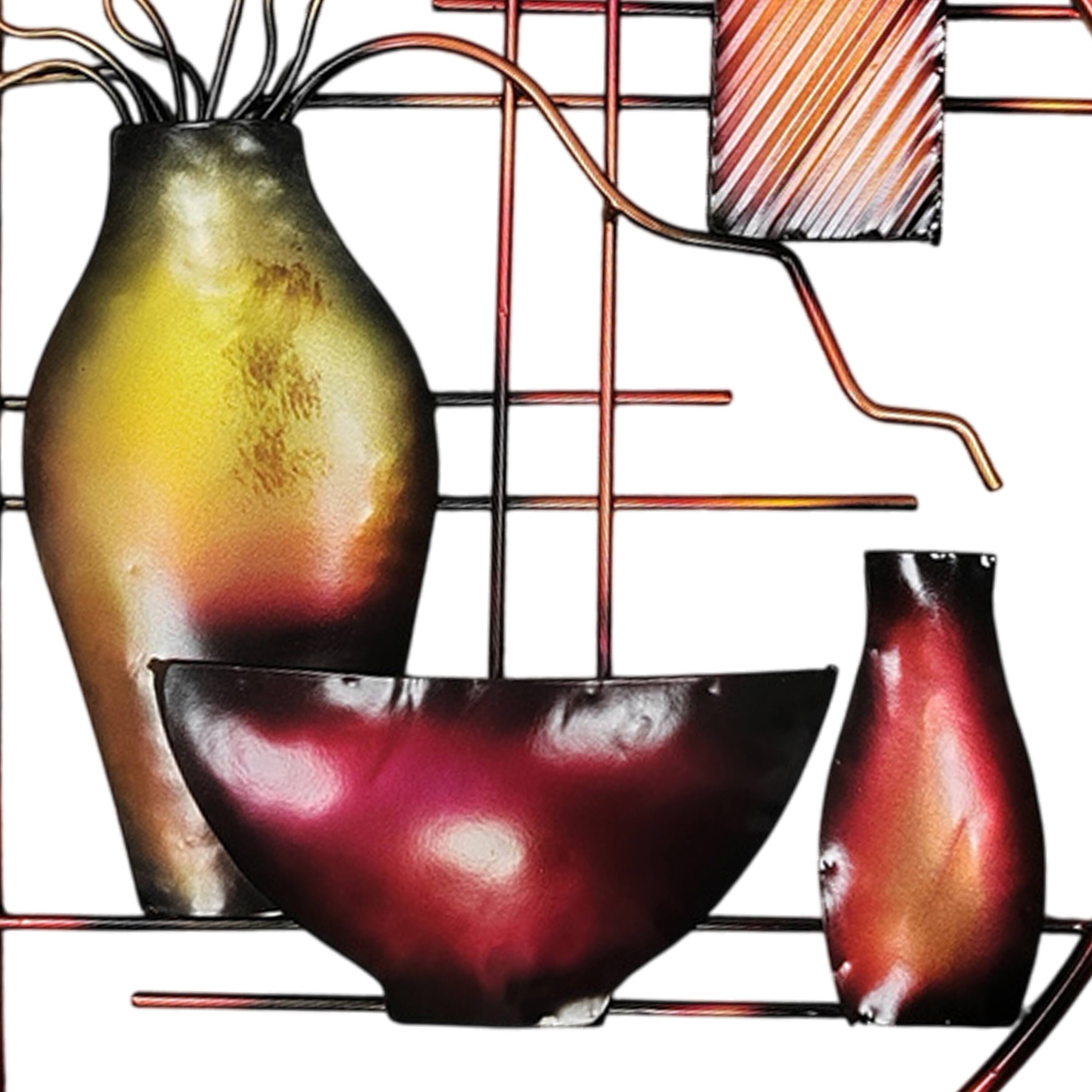 Alt View 3. Manhattan Lane - 22 Inch Round Metal Wall Decor With Vase - Multicolor.