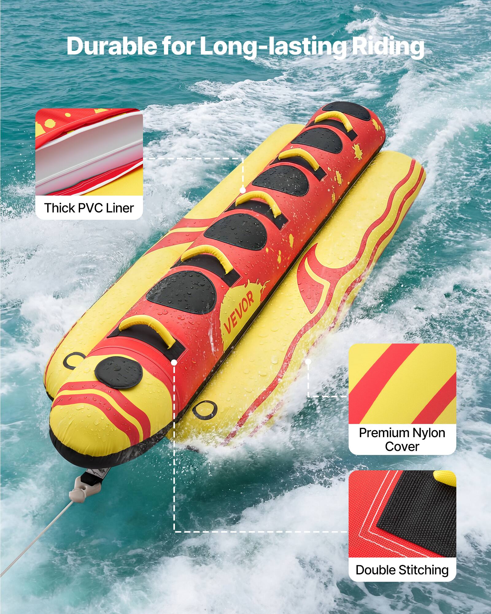 Durable for Long-lasting Riding

- Thick PVC Liner
- Premium Nylon Cover
- Double Stitching