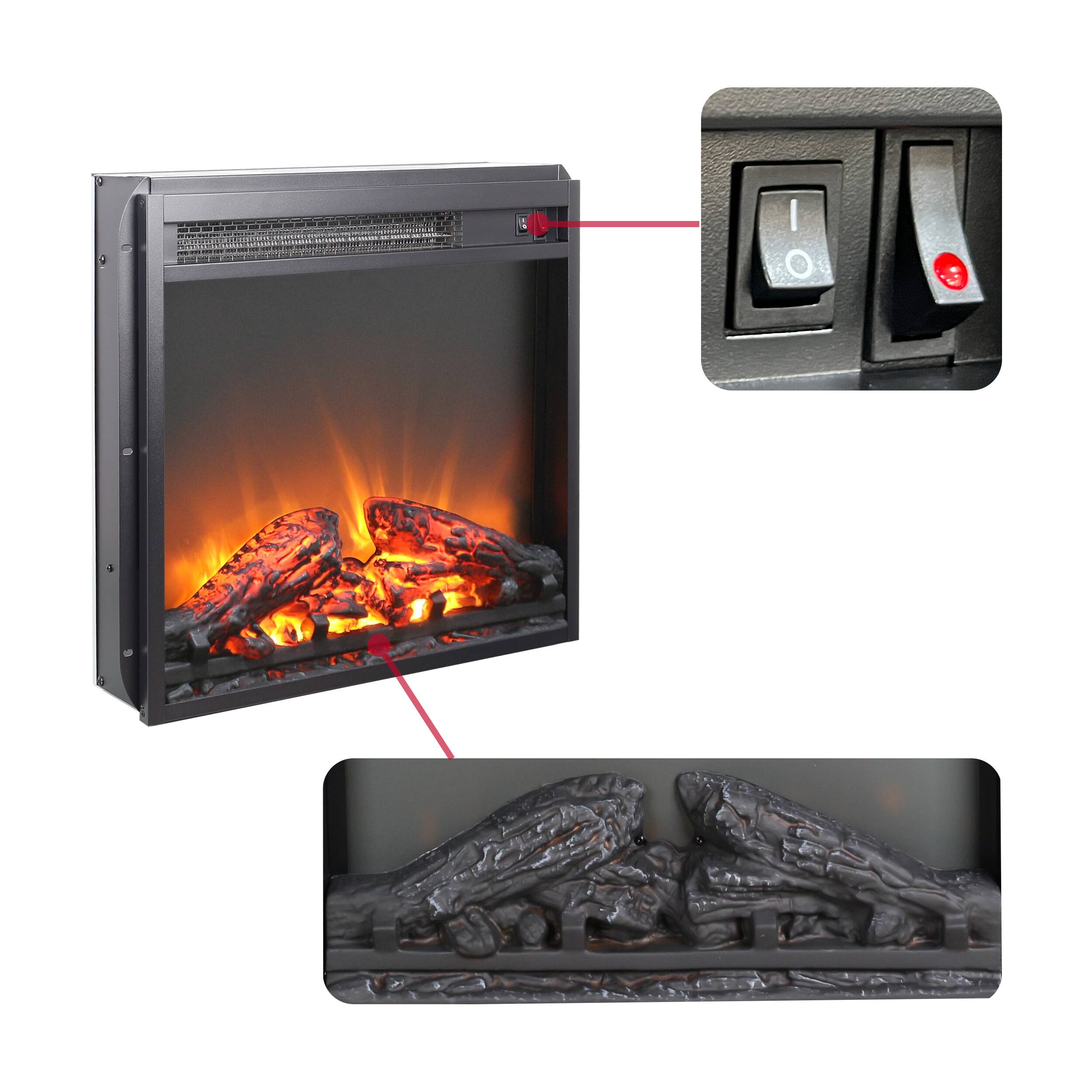 Left. Mondawe - 18" Ultra-Thin Electric Fireplace Insert with Realistic Flame and Overheat Protection - Black.