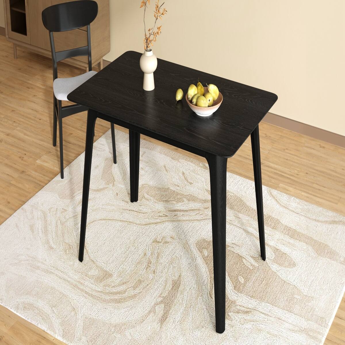 Alt View 10. Loheer - Loheer Black Rectangular Dining Table, Mid-Century Modern Rubberwood Frame - Black.