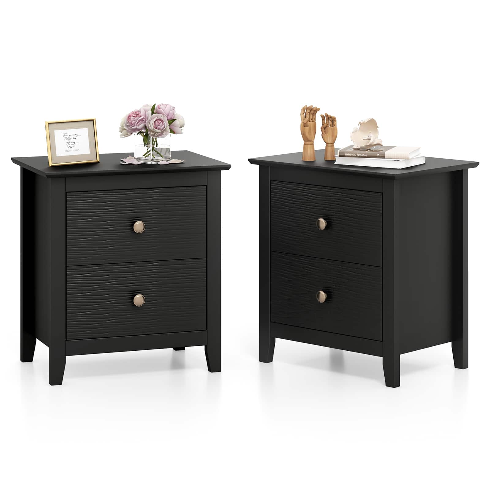 Gymax - 2PCS Modern Nightstand w/ Storage 2 Drawers & Support Legs for Bedroom White - Black price history on PriceWatchPro