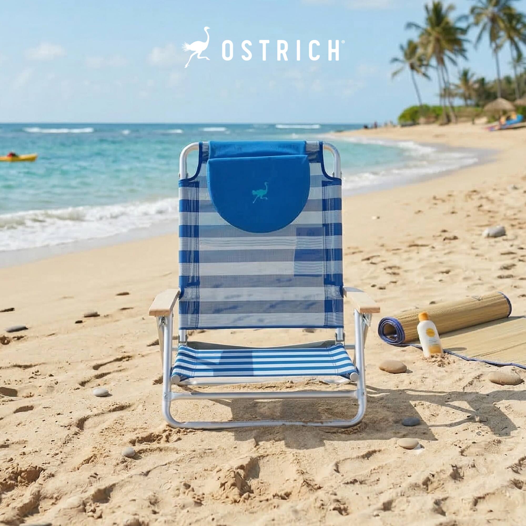 Alt View 5. Ostrich - Ostrich South Beach Chair Portable Outdoor Camping Pool Tanning Recliner, Stripe - Blue and White Striped.