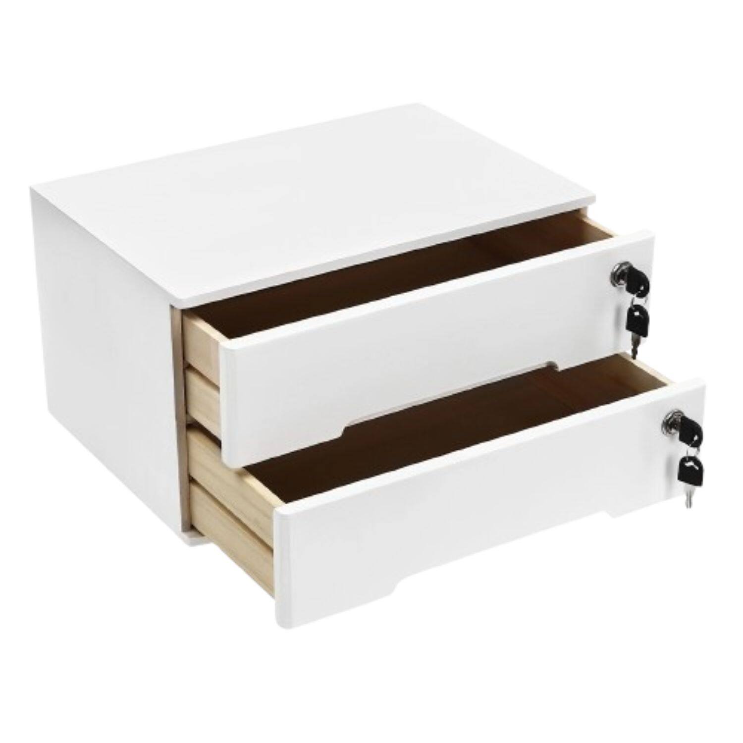 Front. Home Collection - 2-Drawer Wooden Desk Organizer – Desktop Storage Cabinet for Office & Home - White.