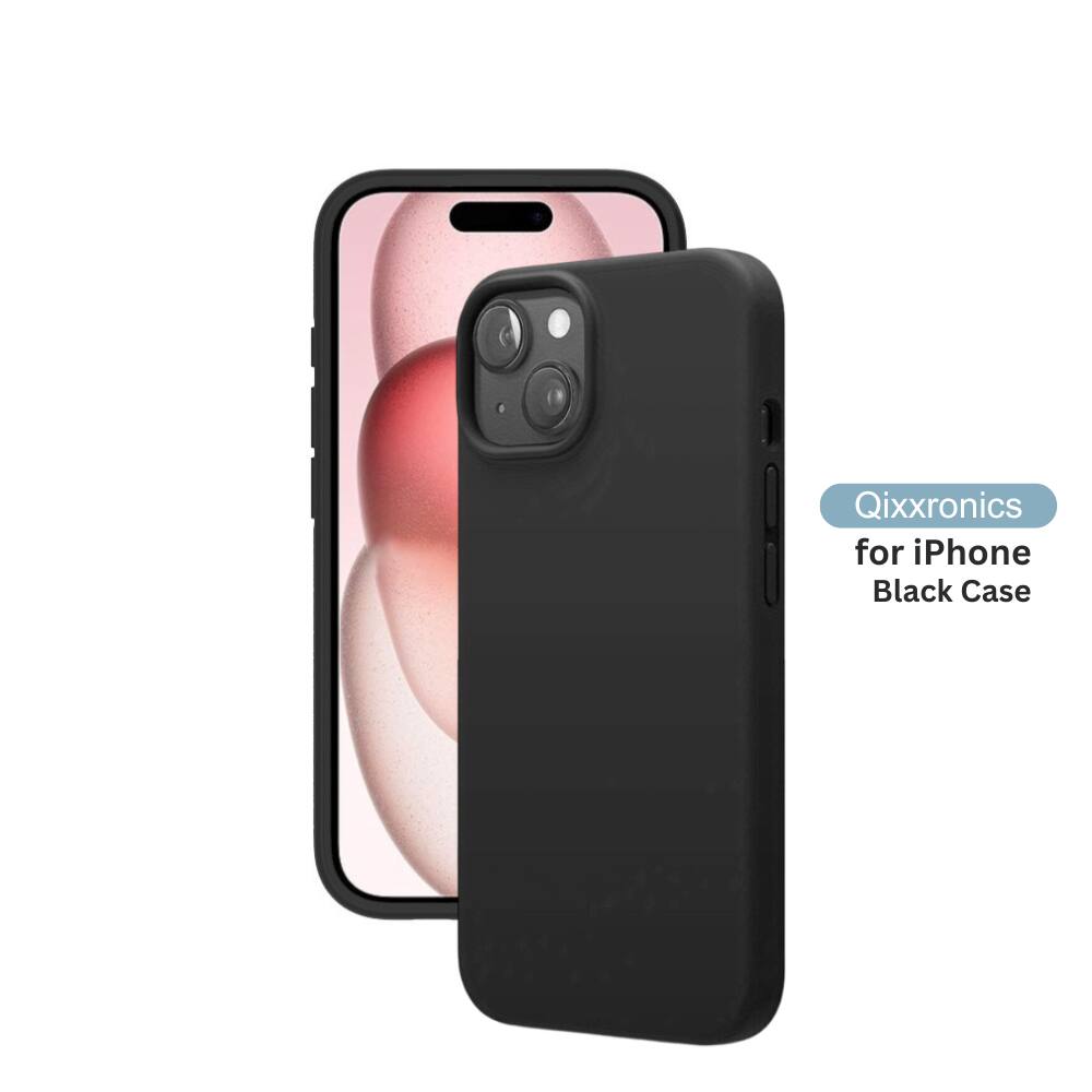 Qixxronics - for iPhone 15 Plus Silicone Case Shock-Absorbent Protective Phone Cover Mobile Cellphone Case - Black