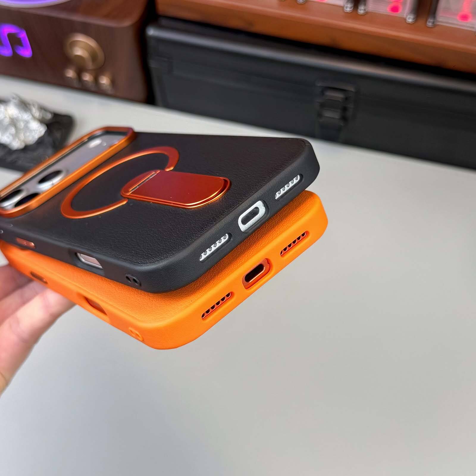 Alt View 1. Dteck - Rugged Magnetic Case for Apple iPhone 17 Pro Max with Integrated Stand, Slim Shockproof Dual Layer Protective Cover - Orange.