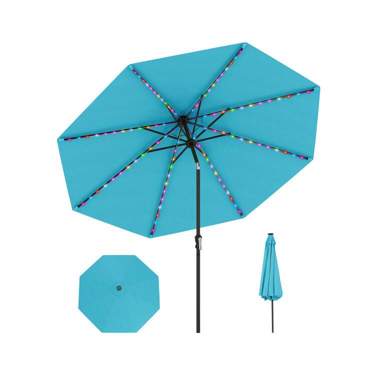 Alt View 5. Mondawe - 10 FT Solar Patio Umbrella 96 Multi-Colored Flowing LED Lights Tilt - Turquoise.