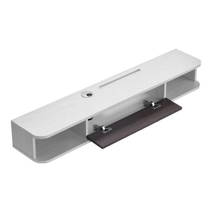 Front. VEVOR - Floating TV Stand, 47 in Wall Mount Entertainment Center with Cable Hole, Modern Floating TV Shelf with Storage Cabinet - White, Wood Color.