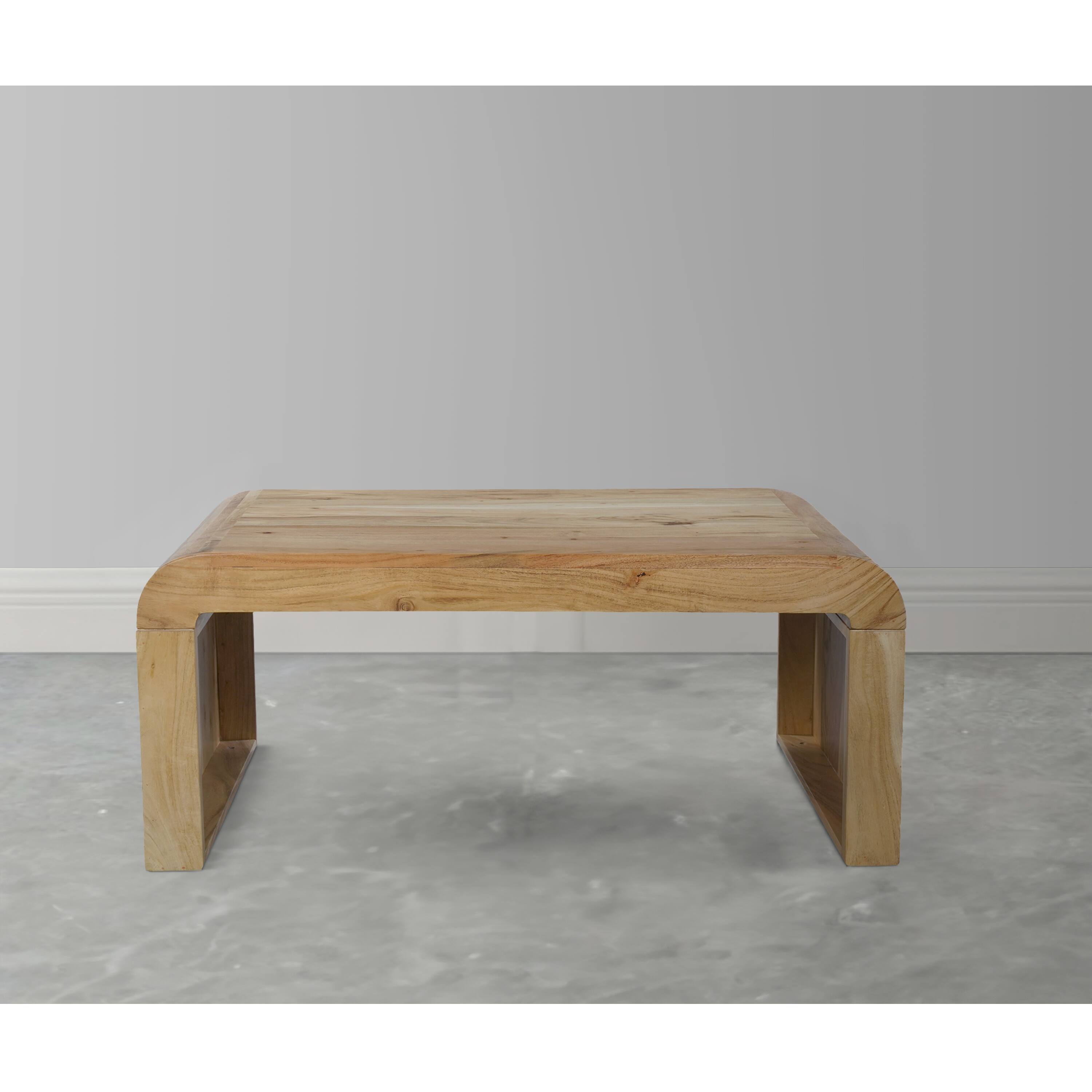 Alt View 8. Manhattan Lane - Cascade 36 Inch Coffee Table, Handcrafted Natural Acacia Wood, Rectangular Curved Waterfall Top - Brown.
