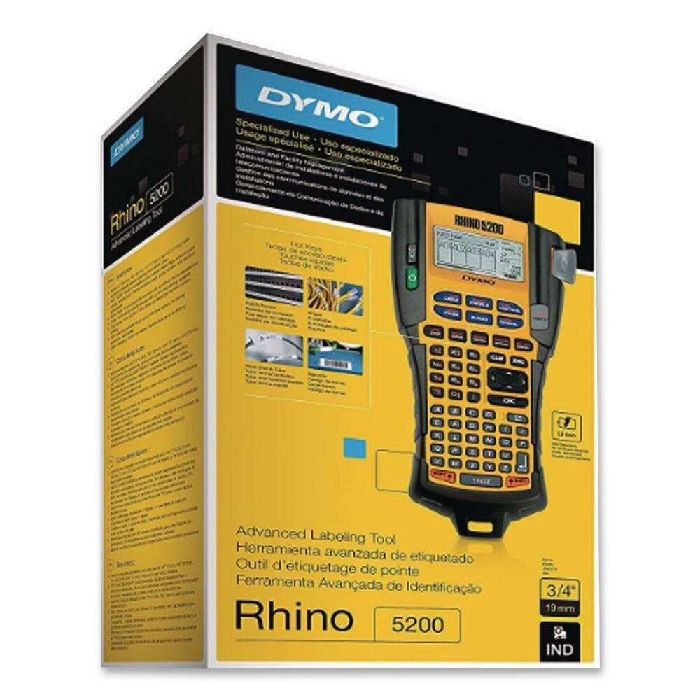 Sure, here is the corrected and grouped text from the image:

---

**DYMO**

**Rhino 5200**

**Advanced Labeling Tool**

**Herramienta avanzada de etiquetado**

**Outil d'étiquetage de pointe**

**Ferramenta Avançada de Identificação**

**Specialized Use**

**Usage spécial**

**Uso especializado**

**Uso especializado**

**Tecnología de punta**

**3/4" (19 mm)**

**IND**

**RHINO 5200**

**9/2074004**

**DYMO**

**9**

**K**

**A**

**T**

**W**

**N**

**2**

**P**

**N**

**T**

**Y**

**Advanced Labeling Tool**

**Herramienta avanzada de etiquetado**

**Outil d'étiquetage de pointe**

**Ferramenta Avançada de Identificação**

**Rhino 5200**

**3/4" (19 mm)**

**IND**

---