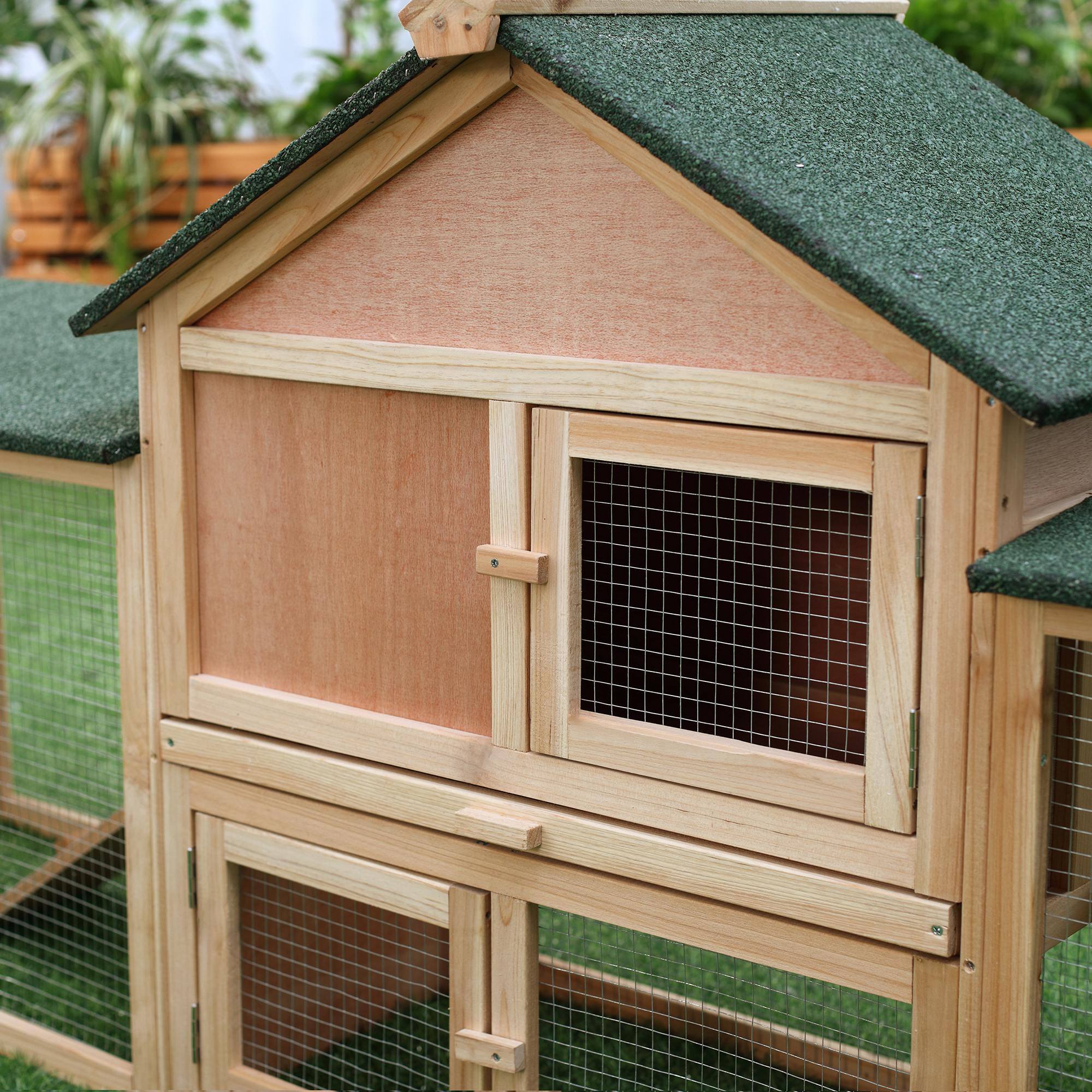 Alt View 4. Pawhut - 83" L Outdoor Rabbit Hutch with Double Runs, Guinea Pig Cage Indoor, Weatherproof Roof, Removable Tray, Ramps.