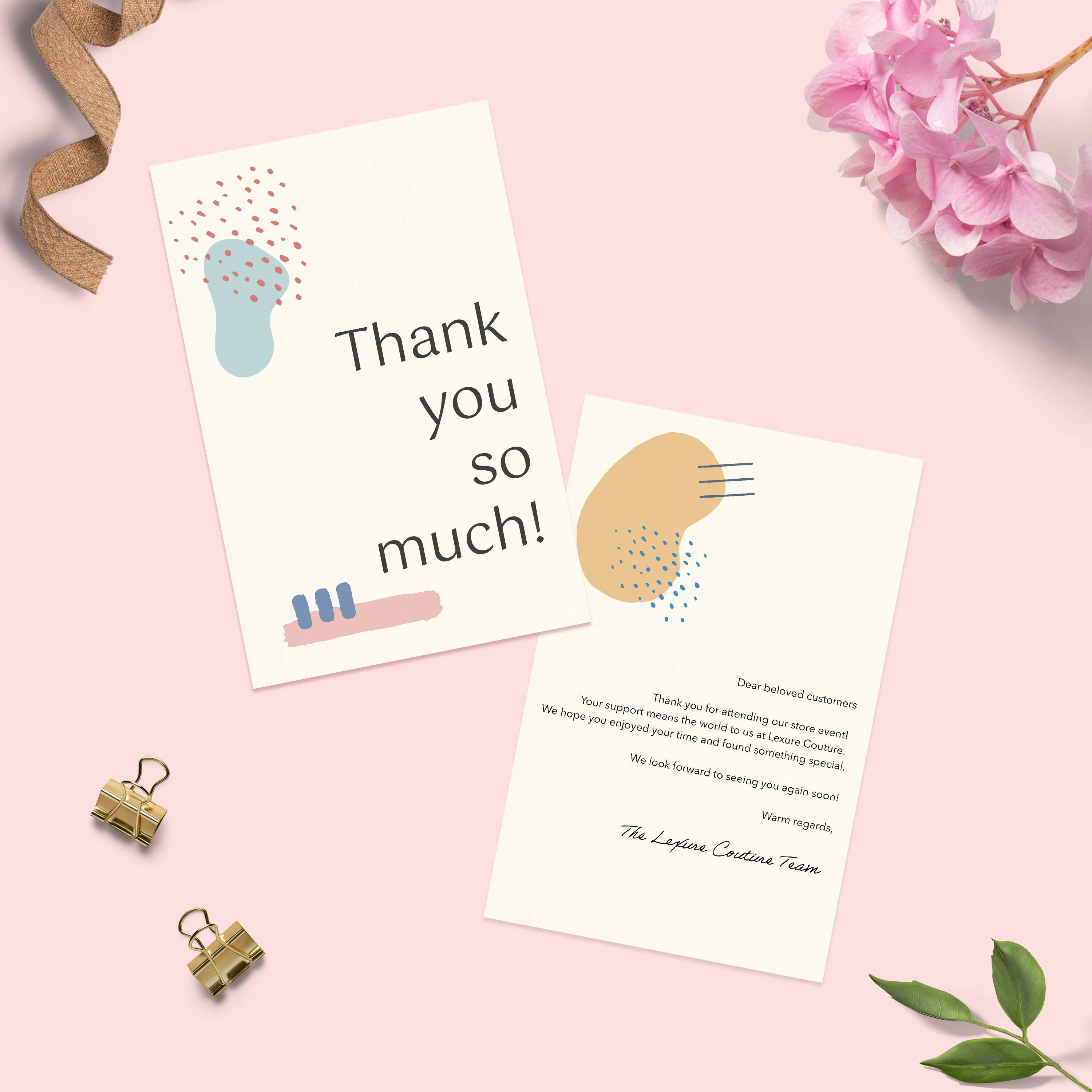 Thank you so much!  
Dear beloved customers,  
Thank you for attending our store event! We hope you enjoyed your time and found something special at Luxure Couture.  
We look forward to seeing you again soon!  
Warm regards,  
The Lefine Cortine Team
