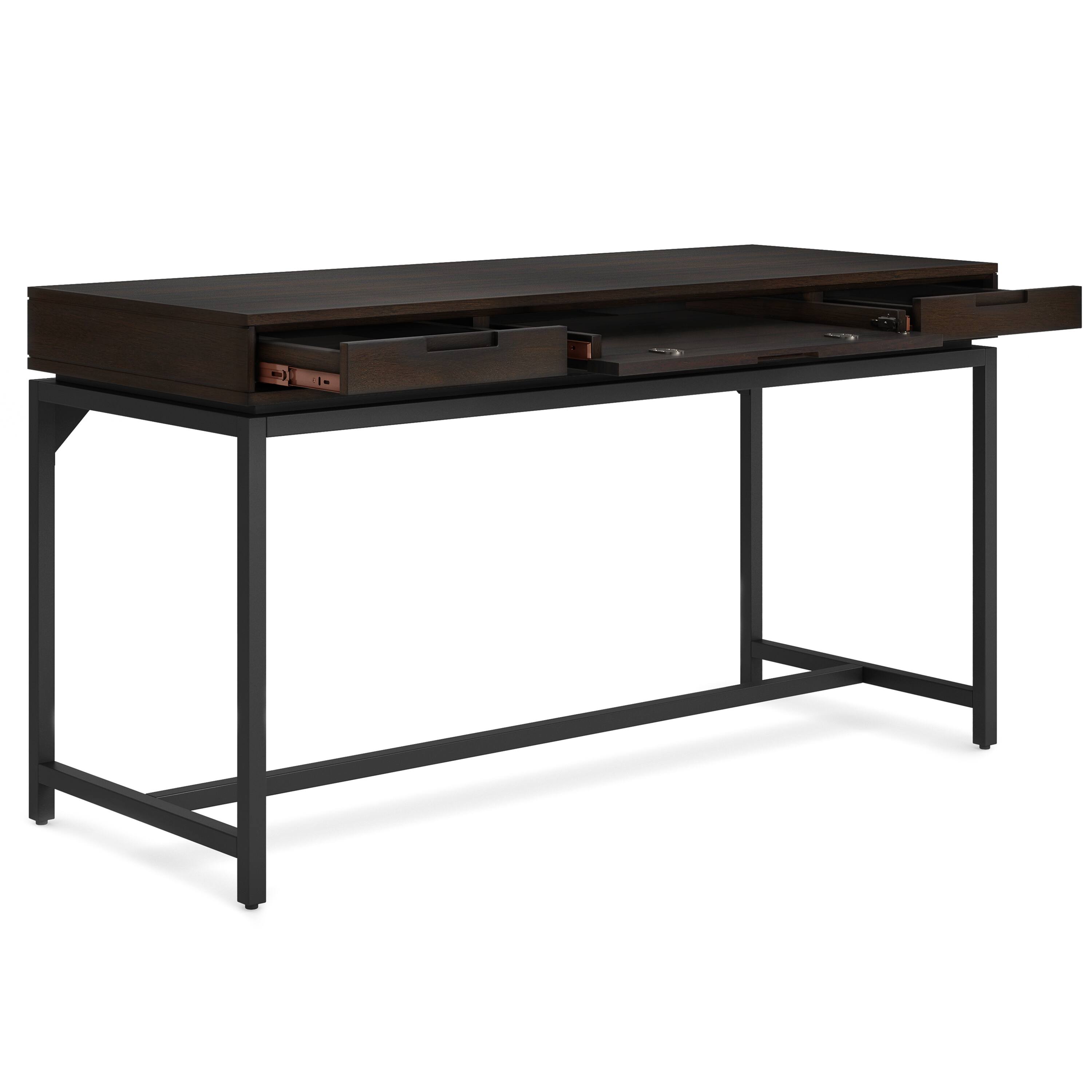 Back. Simpli Home - Banting 60 inch Wide Solid Wood Mid Century Desk in Hickory Brown - Hickory Brown.