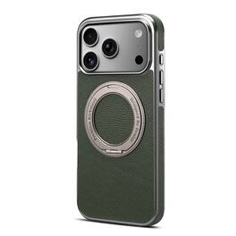 Dteck - for Apple iPhone 17 Pro Magnetic Case,Slim PU Leather Texture Cover with Metal Ring Holder,Shockproof Non-Slip Cover - Green